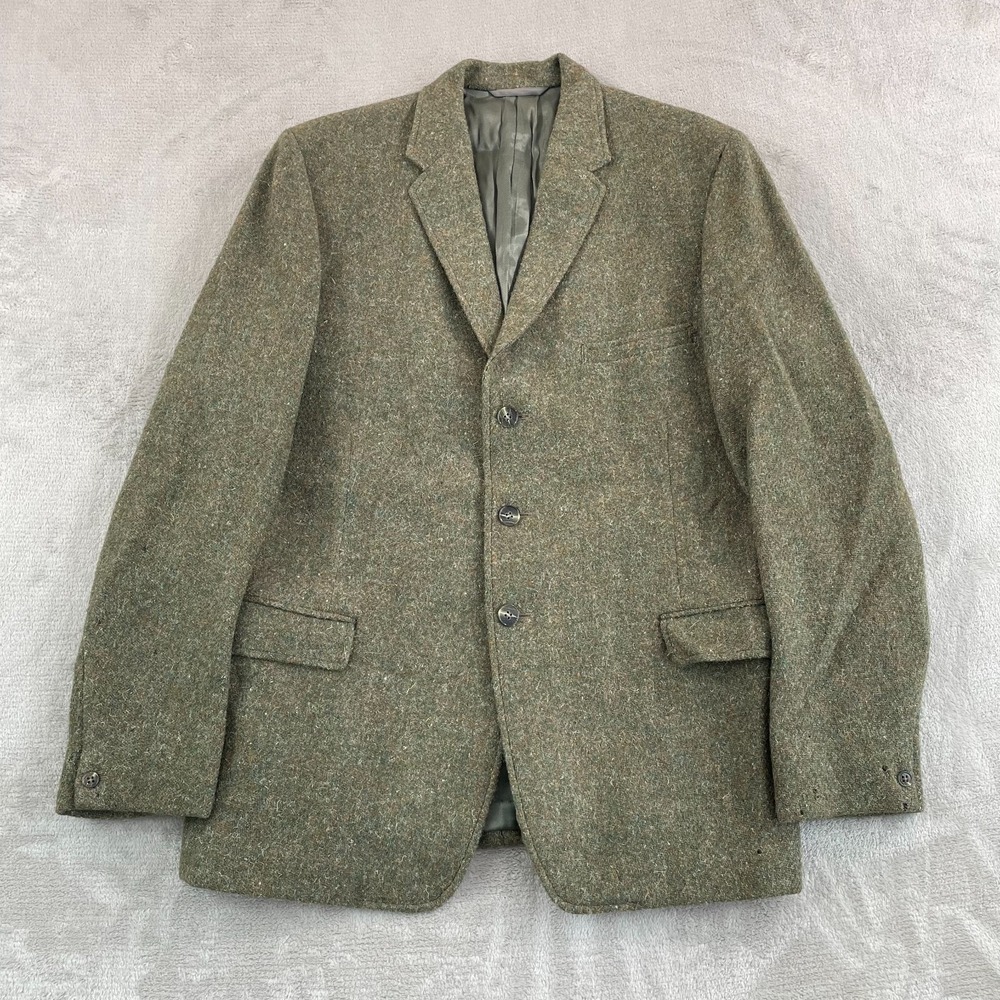 Vintage Harris Tweed Blazer Jacket Sport Coat 40 Green Hand Woven Wool 1960s